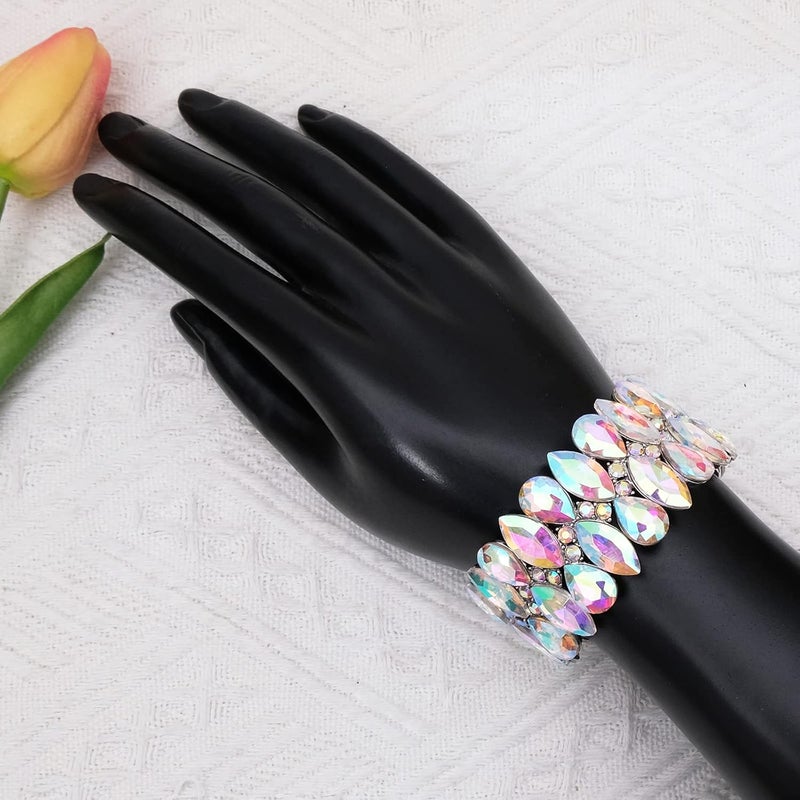 chaoyite Store Women's Statement Stretch Bangle Wide Teardrop Marquise-Shape Crystal Elastic Bracelet Art Deco Bridal Jewelry - Image 4